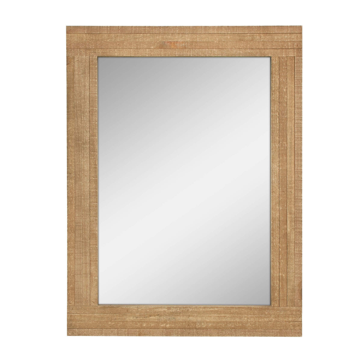 24" x 18" Rectangle Natural Wood Frame Wall Mirror with Attached Hanging Brackets, Decorative Country Rustic Decor