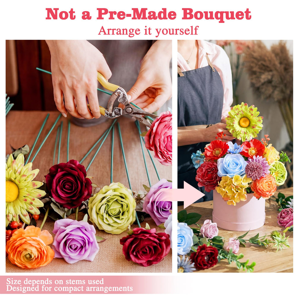Artificial Flower Box, 38PCS Silk Floral Stems, Multi Color