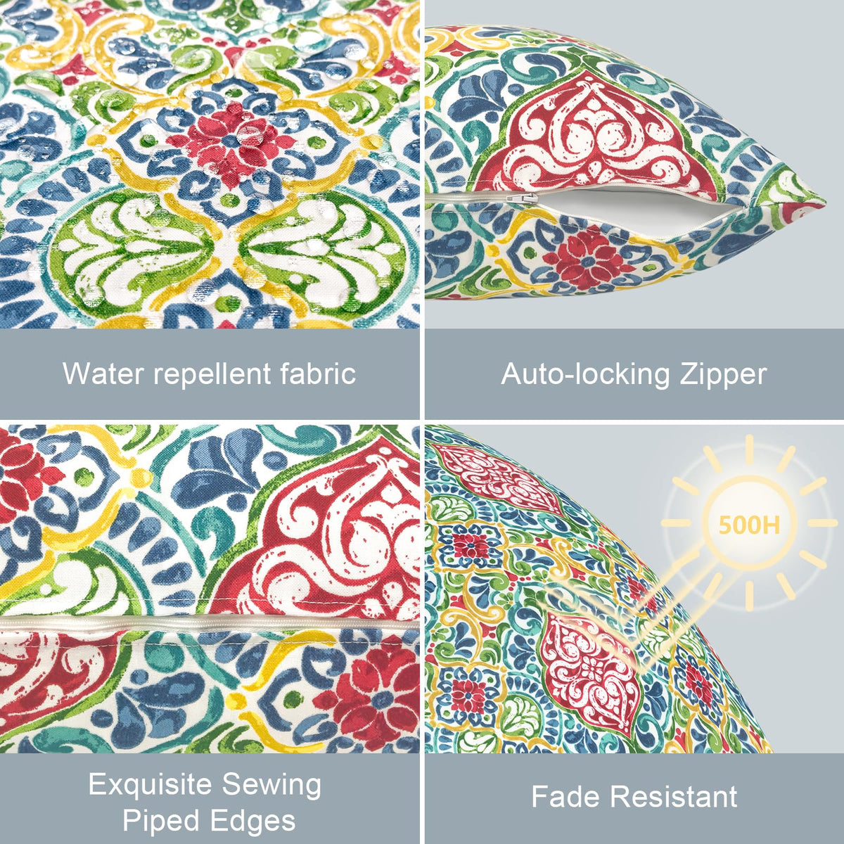 Outdoor Lumbar Pillow Covers Only Set of 2 Patio Decorative Pillow Cases, Water Repellent Lumbar Cushion Cases for