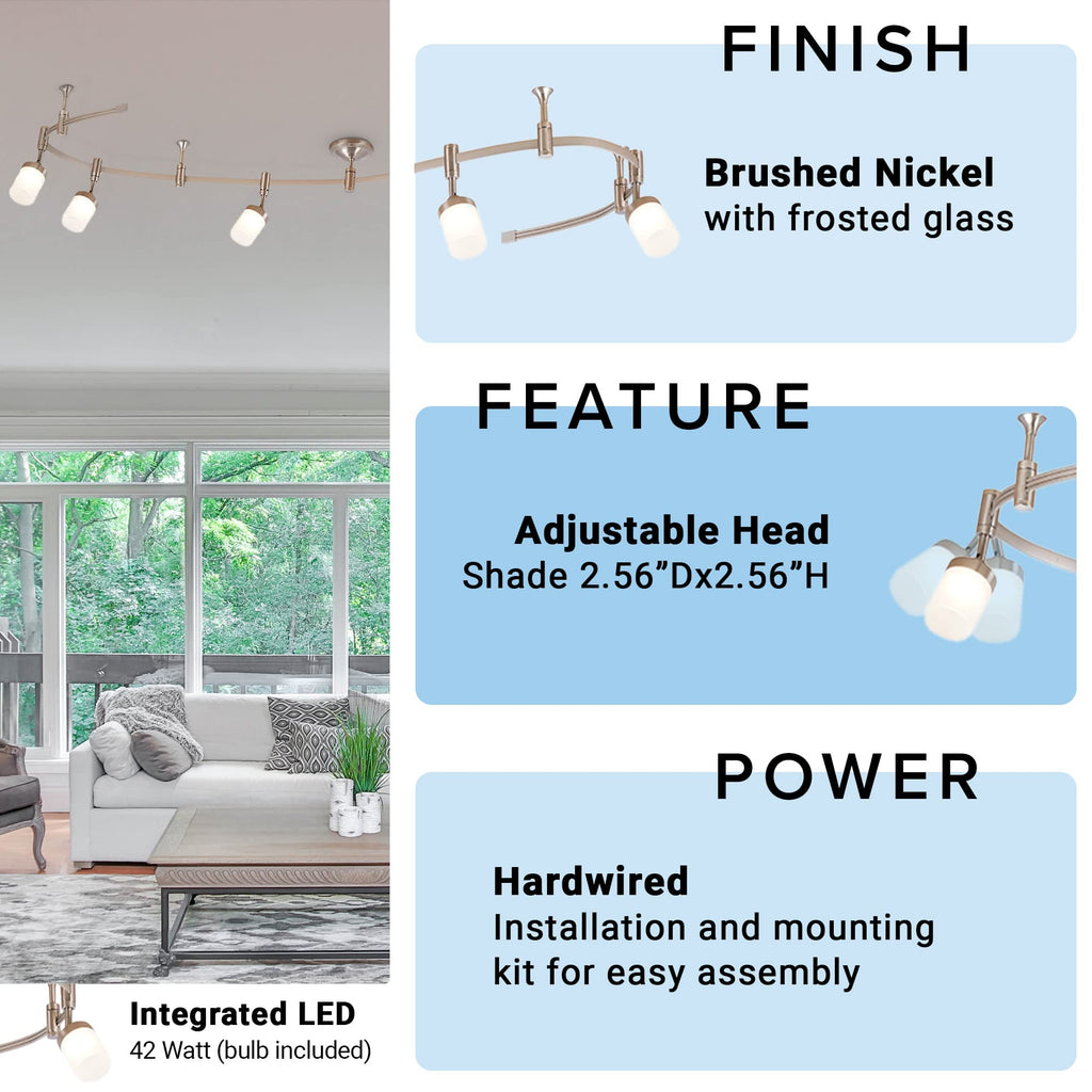 000 Transitional 6-Light Integrated LED Flex Track Ceiling Light, 96", Brushed Nickel