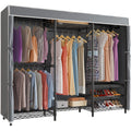 V5C Portable Closet Wardrobe Bedroom Armoires Heavy Duty Covered Clothing Rack, Black Metal with Grey Oxford Fabric