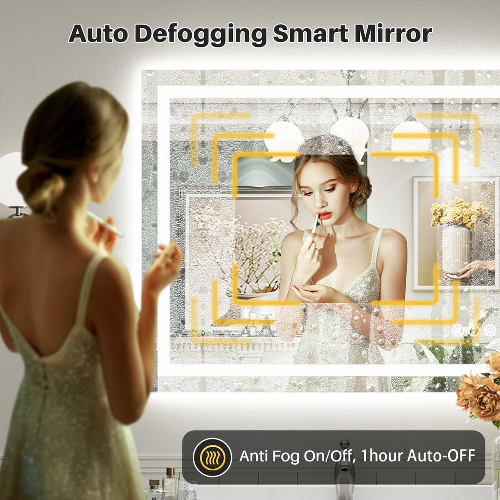 40x32 Inch LED Bathroom Mirror with Lights, Backlit & Front Lit