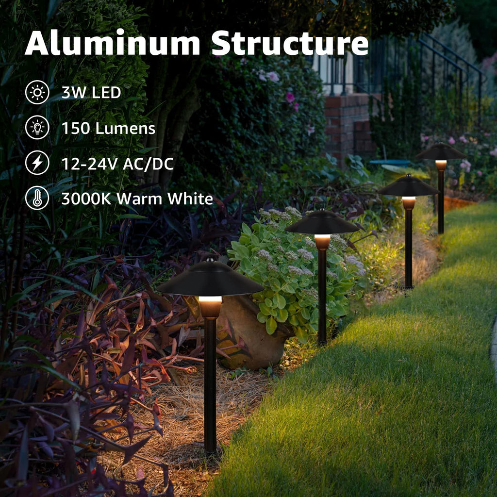 3W Low Voltage Pathway Lights, 3000K Classic LED Aluminum 2-Pack