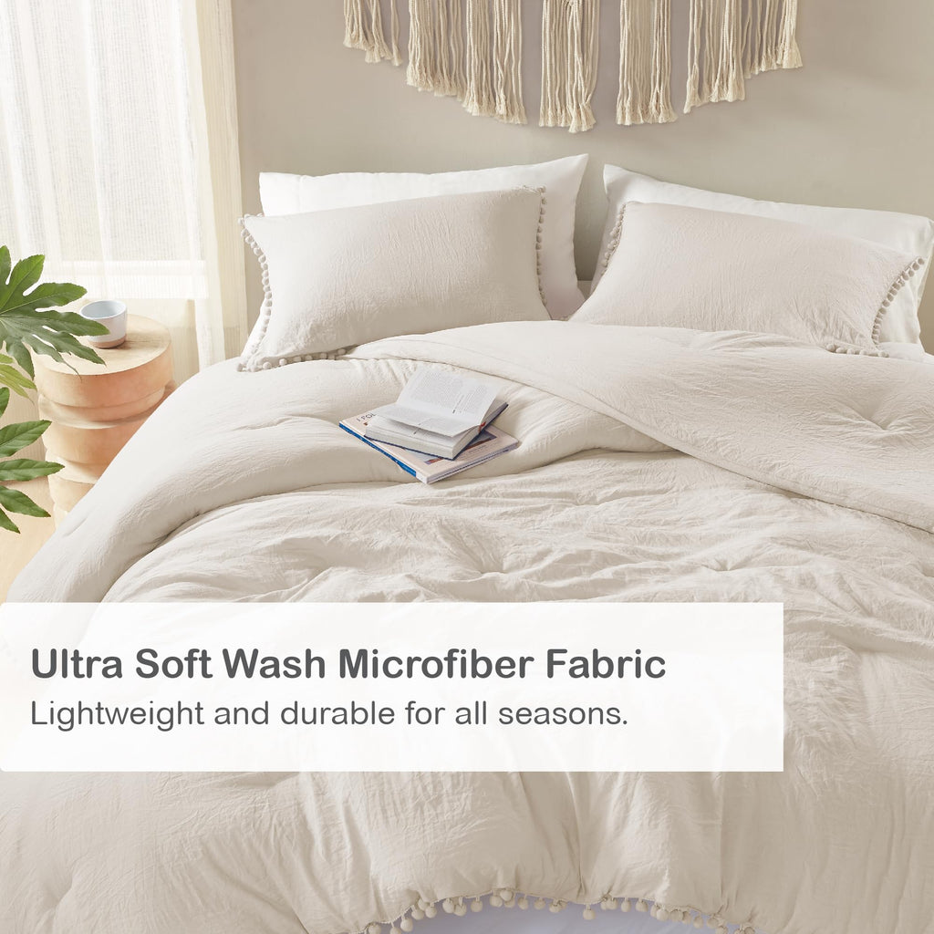 Beige Boho Comforter Set, Queen Size Bedding Sets