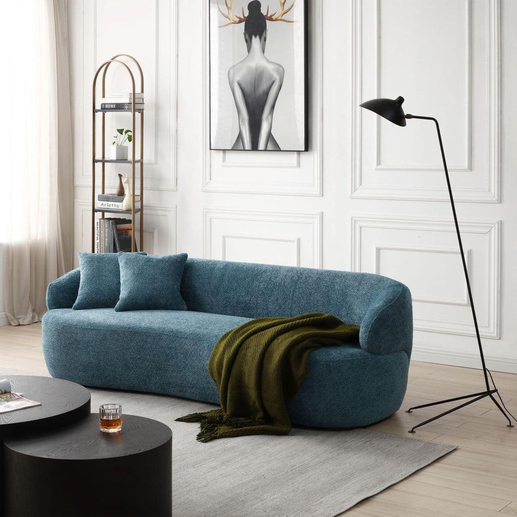 Modern Curved Sofa Couch, Oversized Curved Sofa Comfy Teddy Fleece Boucle Couches with 2 Pillows Apartment Office