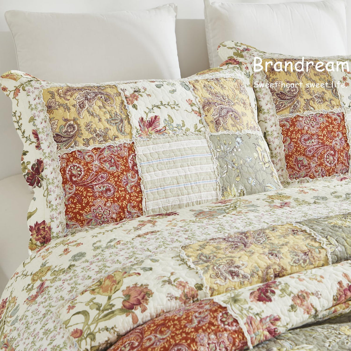 Quilt Set Cotton Farmhouse Patchwork Quilts American Country Quilted Comforter Set 3-Piece