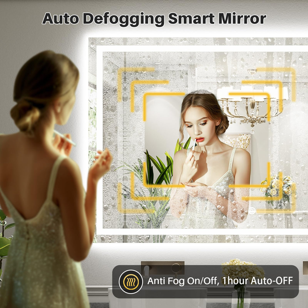 55x40 Inch LED Bathroom Mirror with Lights, Backlit & Front Lit