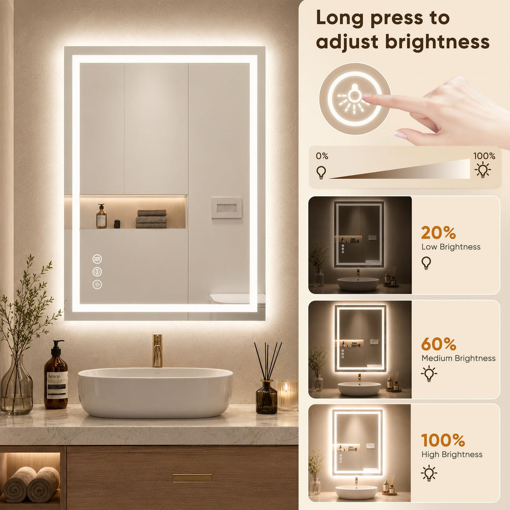 30x36 LED Bathroom Mirror with Lights, Backlit + Frontlit