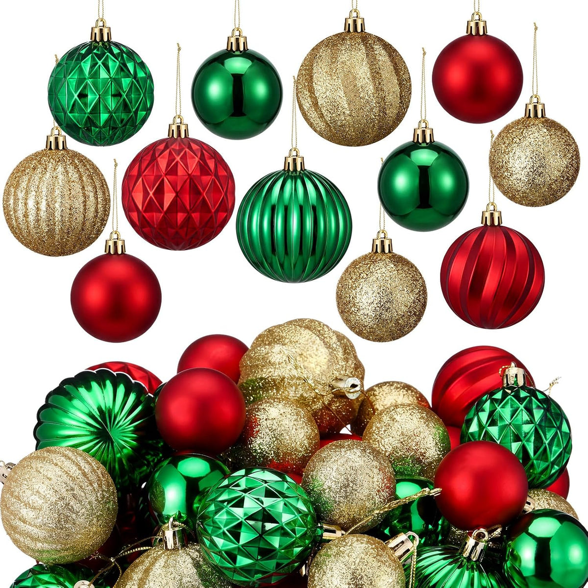 64 Pcs Christmas Tree Decoration Ball Ornaments, Red Green