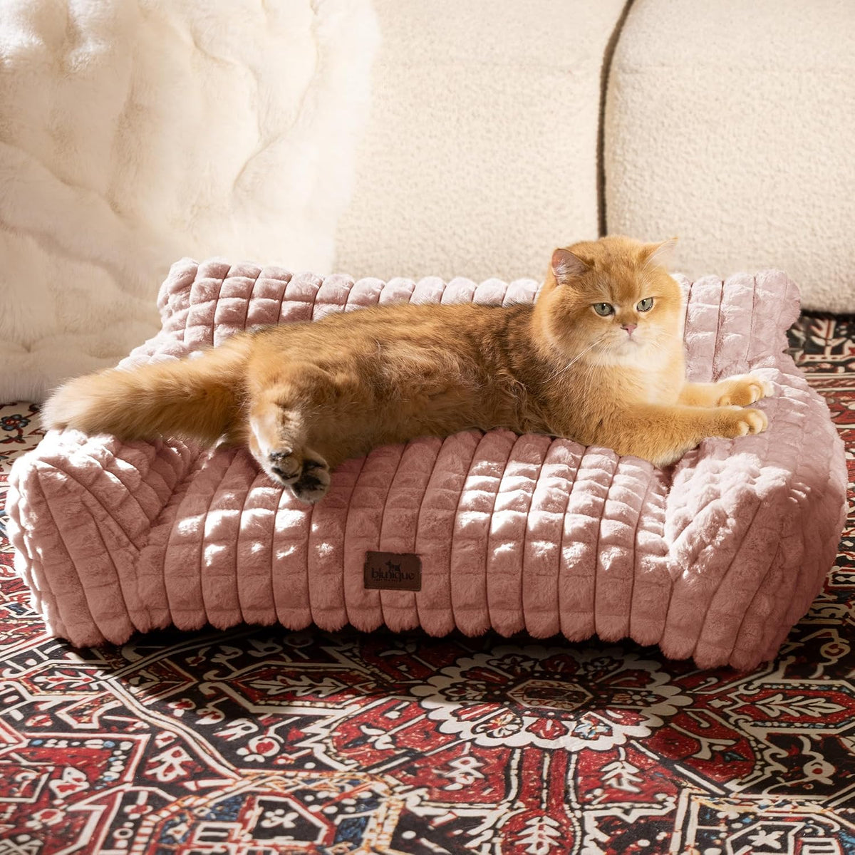 Cat Couch Bed with Fluffy Faux Rabbit Fur for Indoor Cats