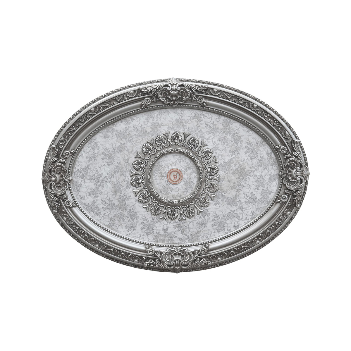 Petite Oval Round Chandelier Ceiling Medallion or Fan Medallion, 43 Inches, Silver