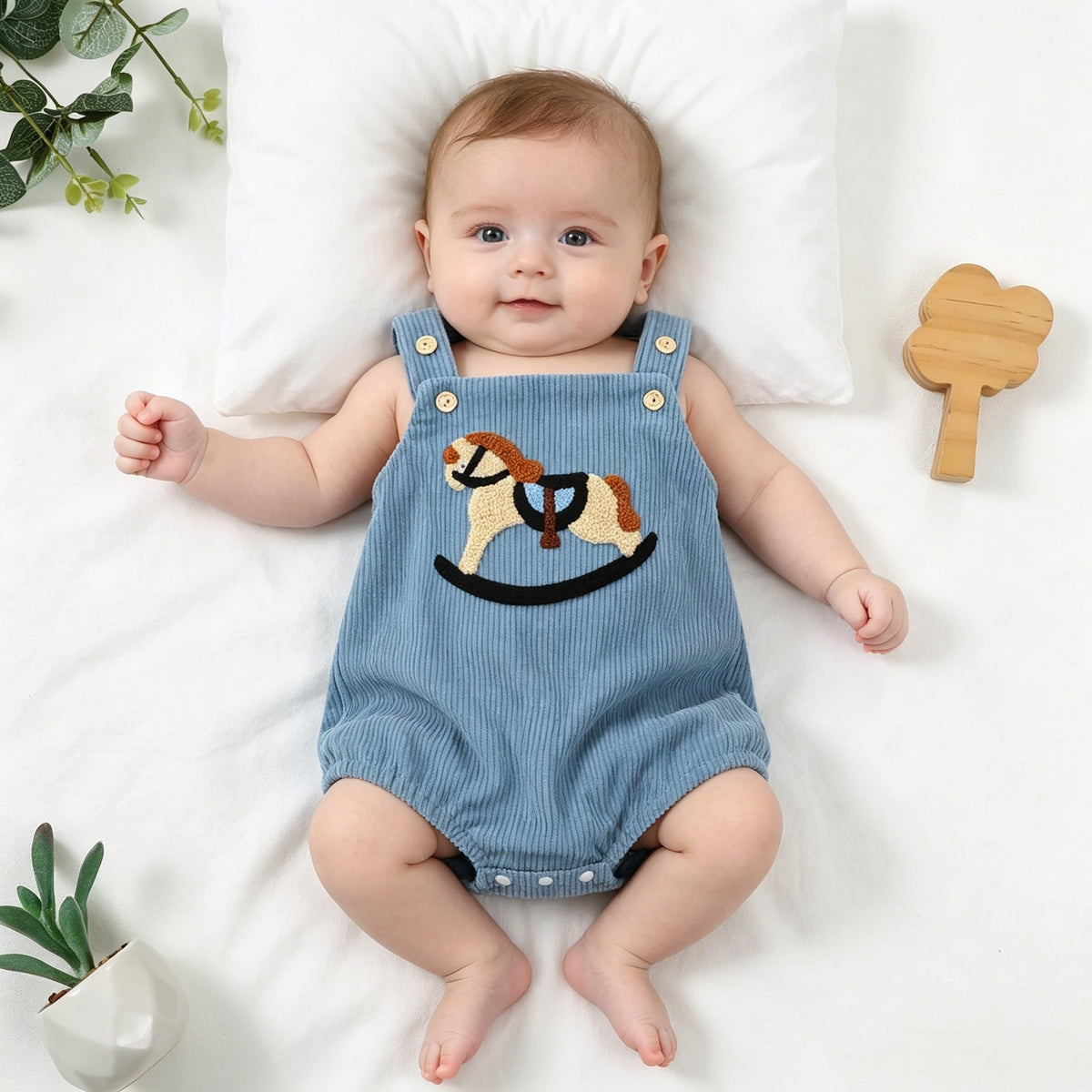 Infant Baby Boy Girl Corduroy Romper with Rocking Horse Patch 1Pc Jumpsuit Daily Wear & Photos Spring Fall Outfit