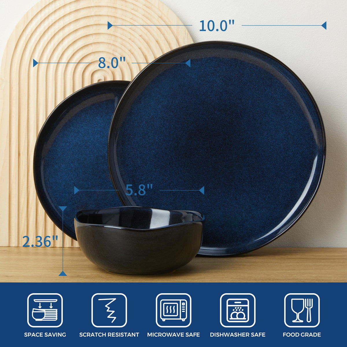Stoneware Dinnerware Sets for 8, 24Pcs Ceramic Plates and Bowls Sets