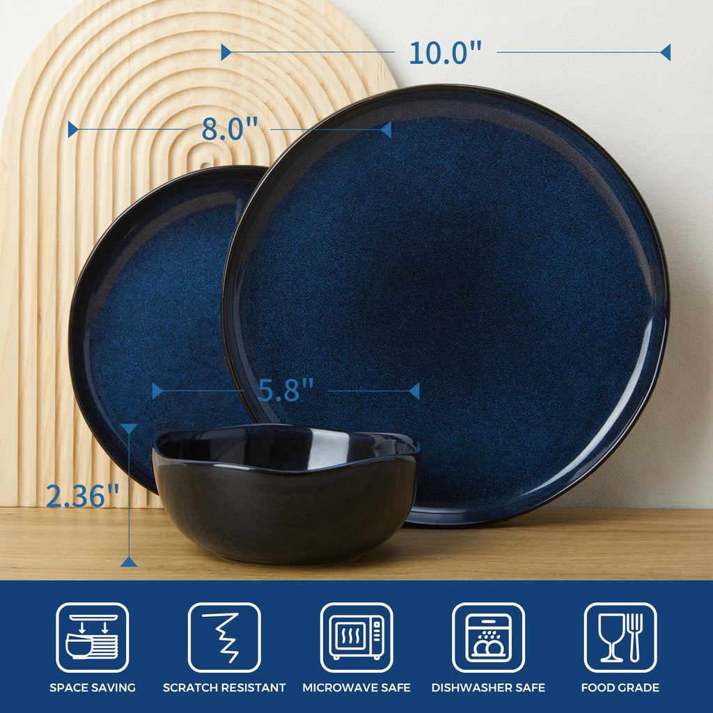 Stoneware Dinnerware Sets for 8, 24Pcs Ceramic Plates and Bowls Sets