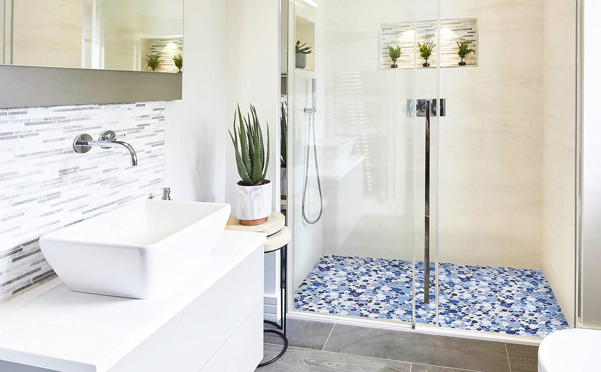 Blue Shower Floor Pebbles Tile Bathroom Mosaic Backsplash Wall Tiles (5 Sheets)