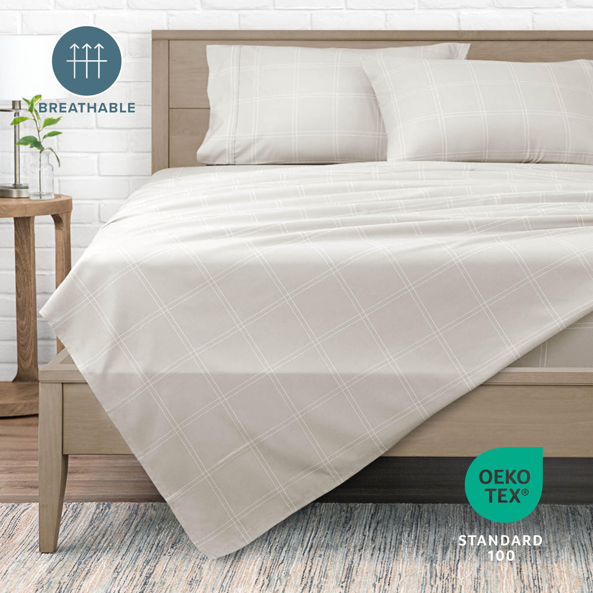 Printed Sheet Set (Modern Plaid - Stone/White)
