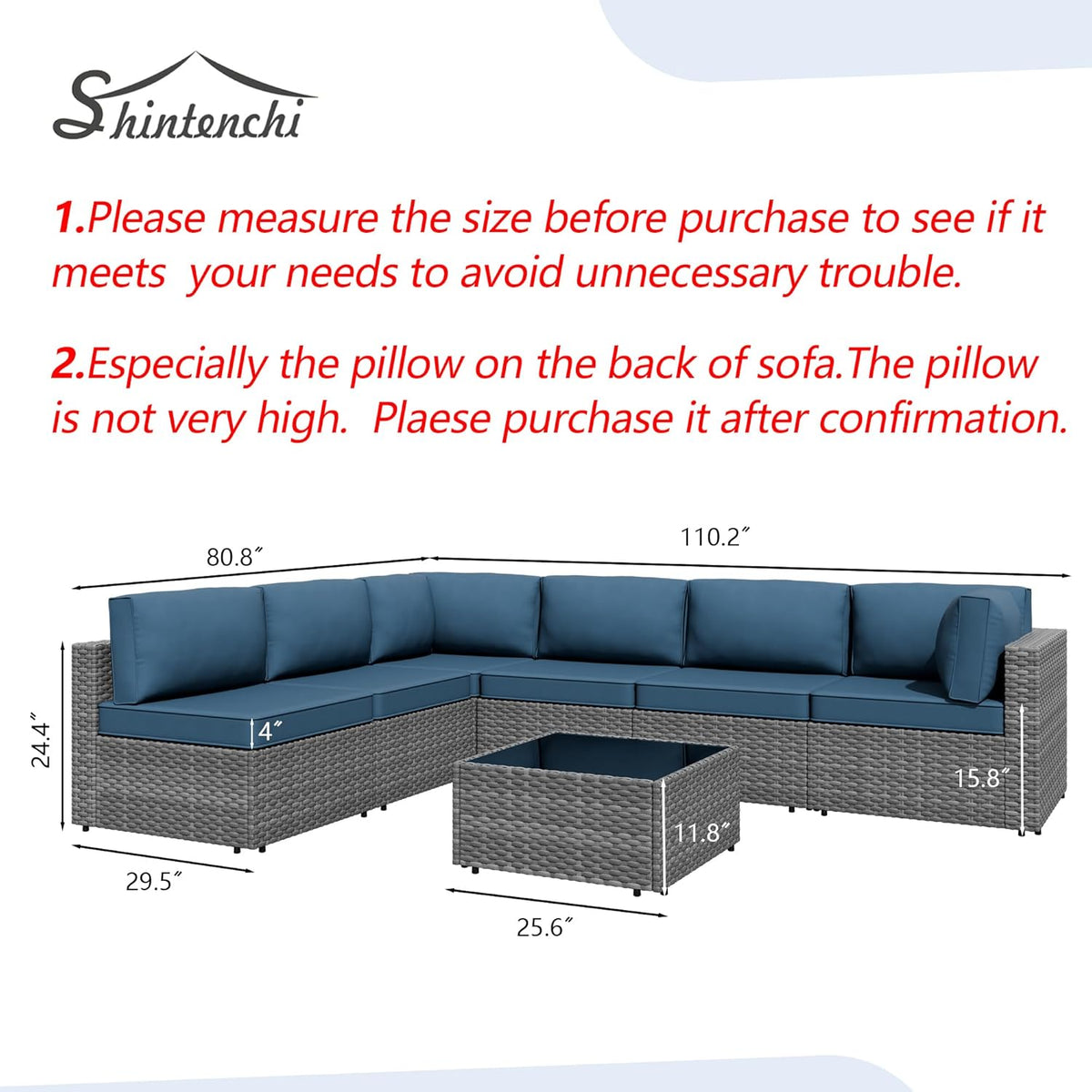 7 Pieces Outdoor Patio Furniture Sets, Patio Sectional Sofa Couch, Gray PE Wicker Furniture Modular Patio