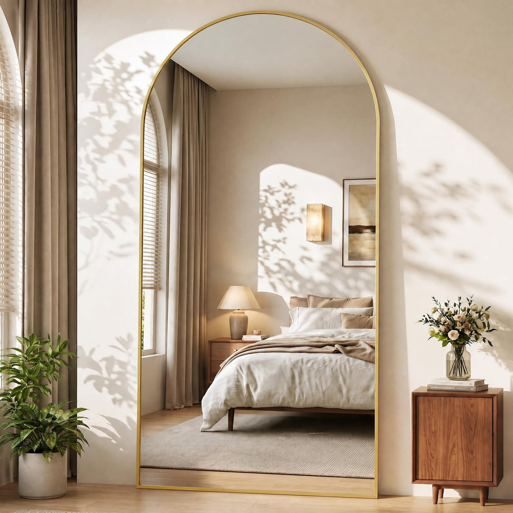 76"x34" Arched Full Length Mirror, Large Floor Mirror, Gold