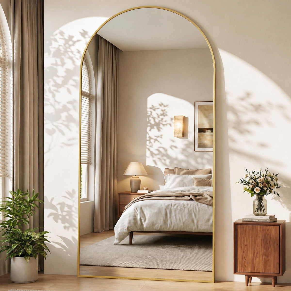 76"x34" Arched Full Length Mirror, Large Floor Mirror, Gold