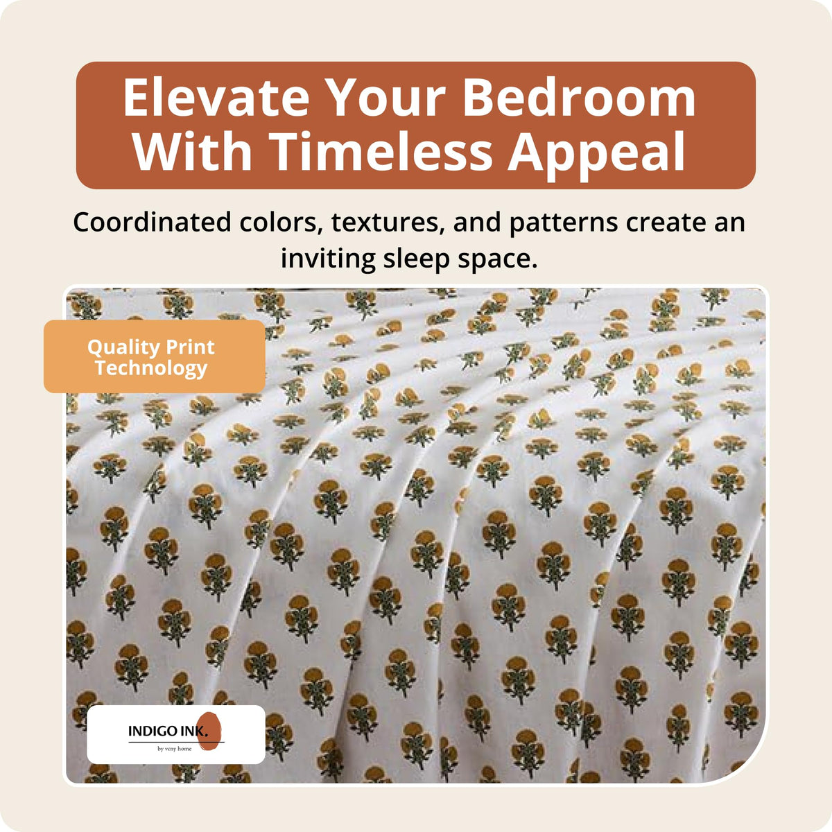 Golden Bloom Flannel 4-Piece Bedding Set, White & Gold