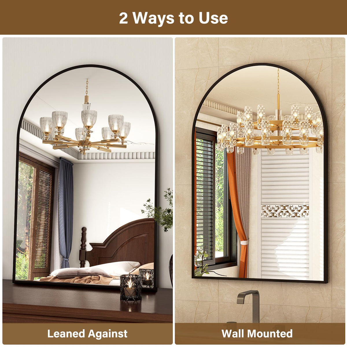 24"x36" Black Arched Bathroom Mirror - Wall Mirror