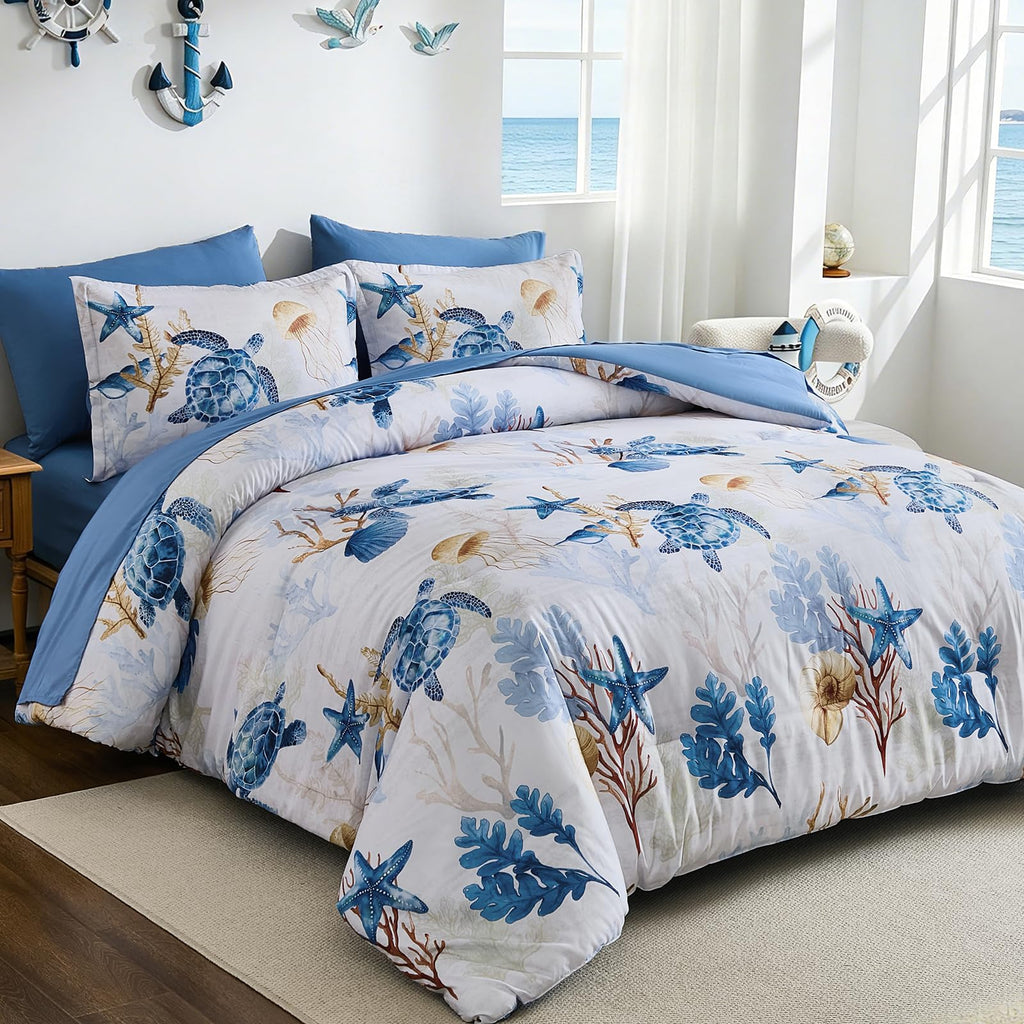 Coastal Comforter Set, Beach Ocean Bedding Bed in a Bag