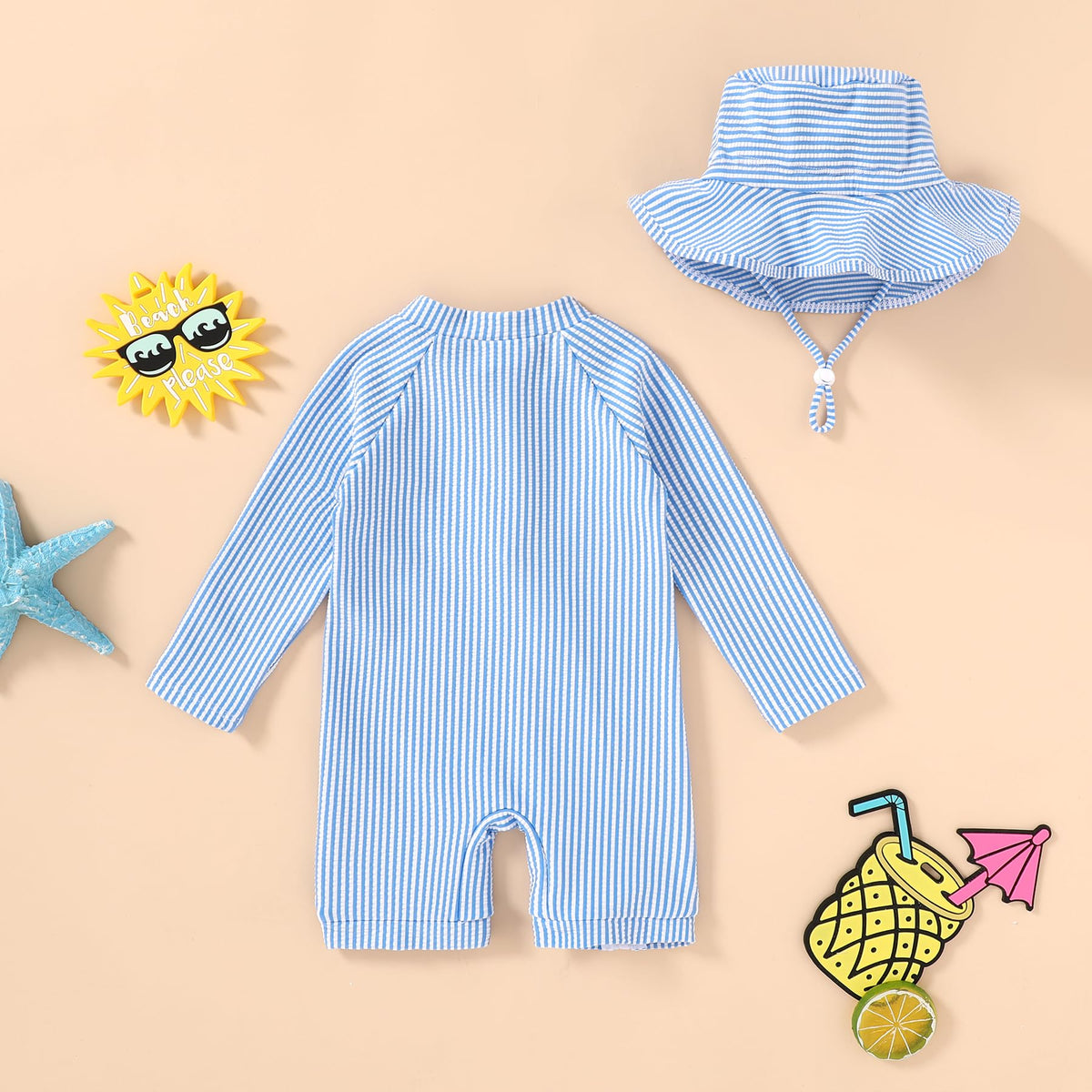 Baby Boys Swimsuit Toddler One Piece Zipper Bathing Suit Long Sleeve Rash Guard Swimwear Sunsuit UPF 50+