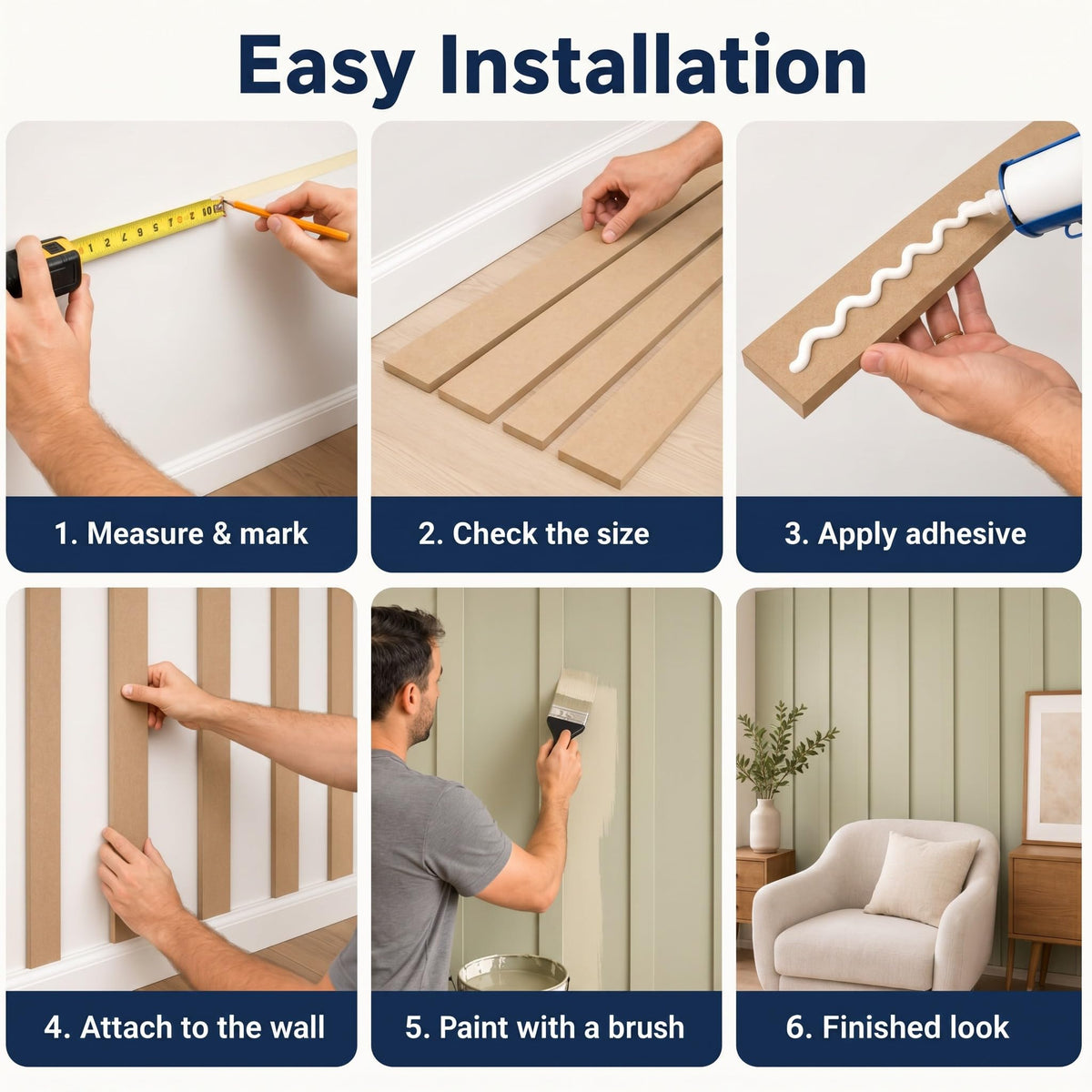 145" x 100" MDF Premade Board and Batten Paintable Wainscoting Kit