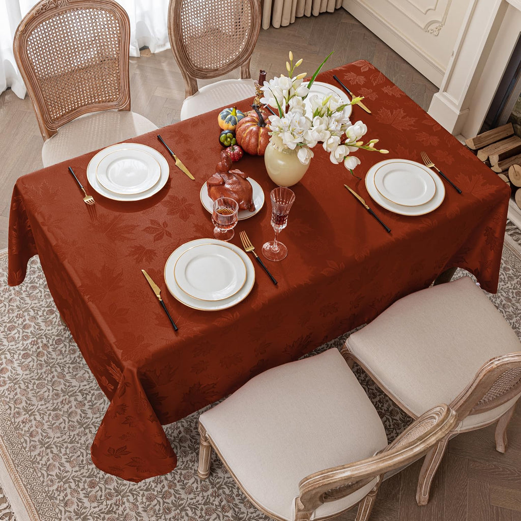 Fall Jacquard Rectangle Tablecloth, 60 x 120 Inch Rust