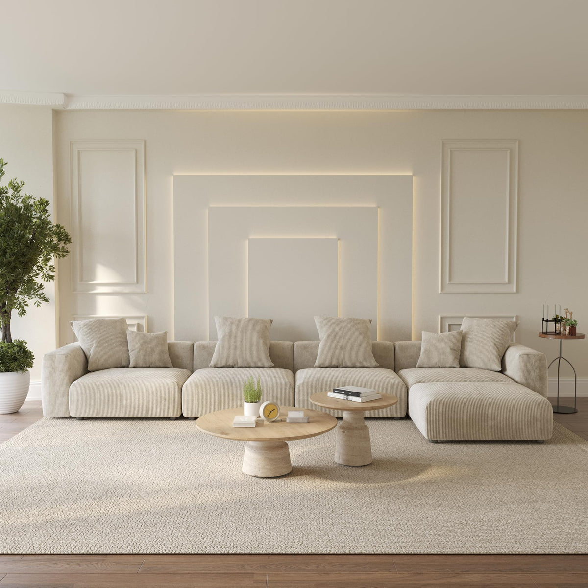 Oversized Modular Sectional Sofa with Ottomans, 5 Seater Corduroy L Shaped Reversible Corner Couch, 181.1" Convertible