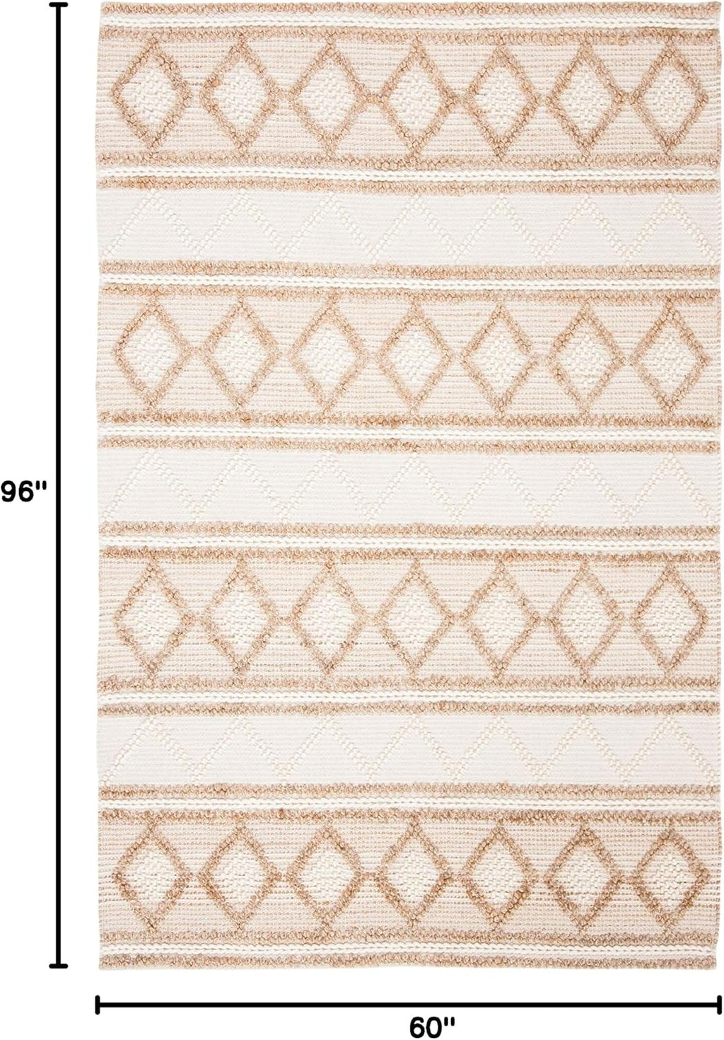 Natural Fiber Collection Area Rug, Beige & Ivory, Handmade Moroccan Boho Tribal Jute & Wool, Ideal for High