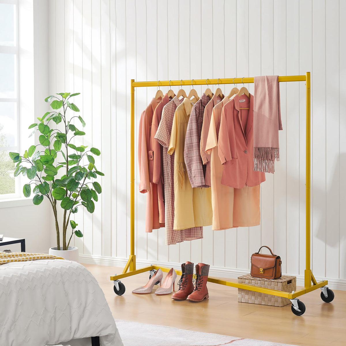 Z Rack, Rolling Clothes Racks with Z-Base, Heavy Duty Garment Rack, Clothing Racks for Hanging Clothes, Sturdy Metal