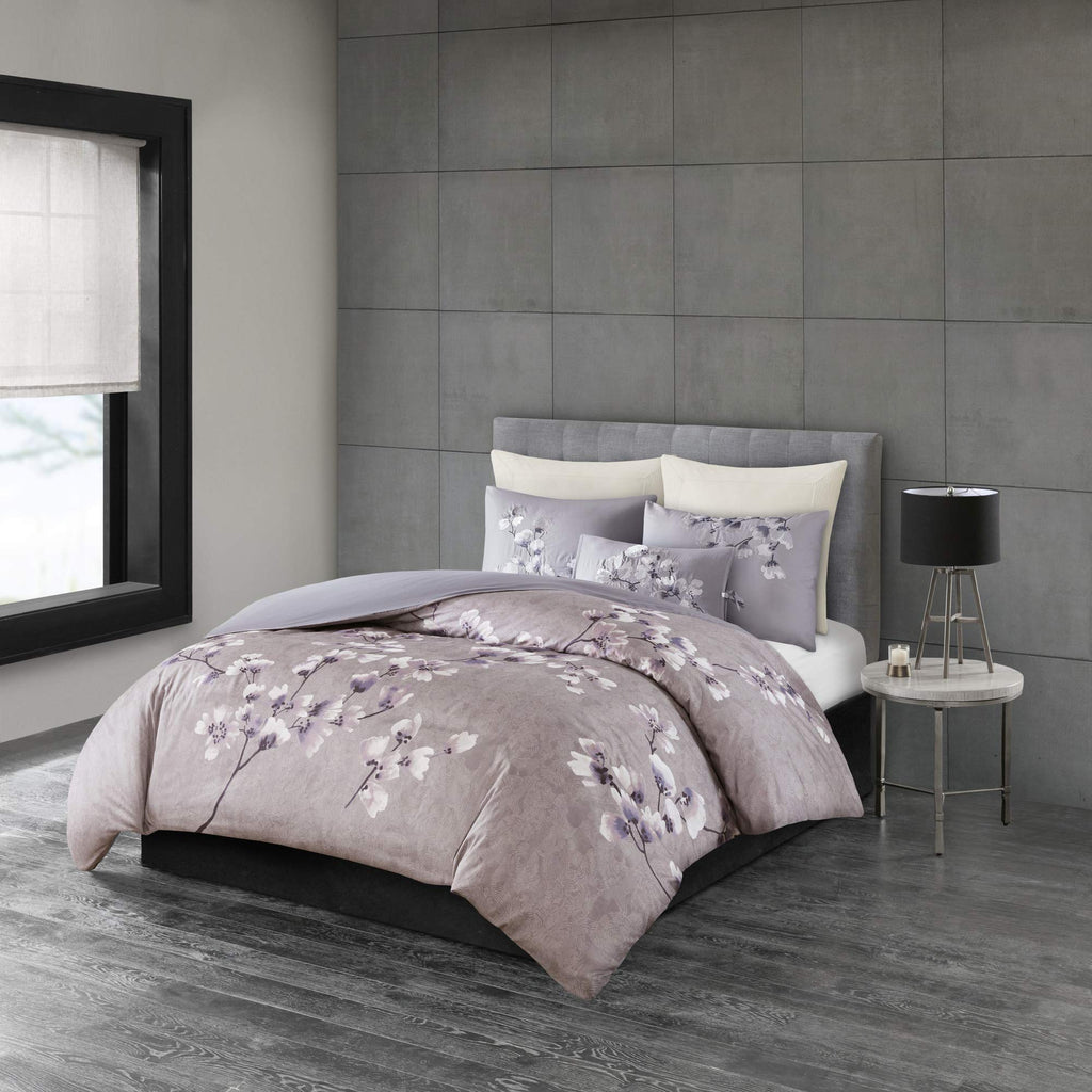 Sakura Duvet Cover Reversible Cherry-Blossom Cotton Printed Flower Floral Botanical Matching Embroidered Shams Soft