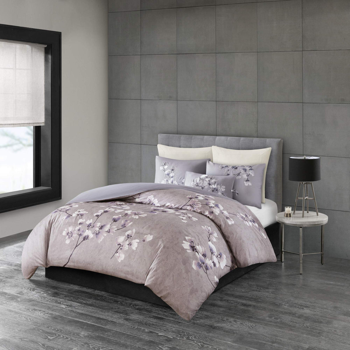 Sakura Duvet Cover Reversible Cherry-Blossom Cotton Printed Flower Floral Botanical Matching Embroidered Shams Soft