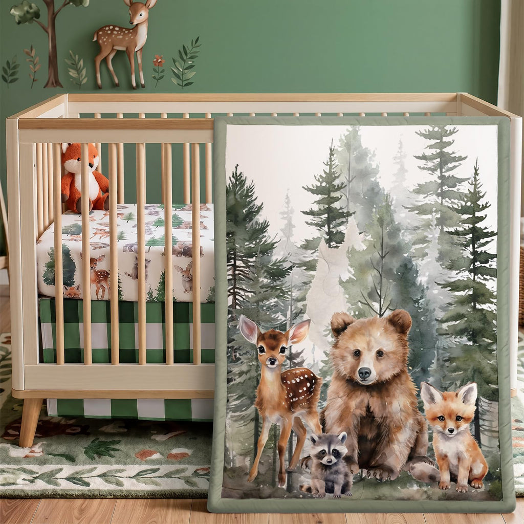 3 Pcs Woodland Animal Baby Crib Bedding Set for Boy