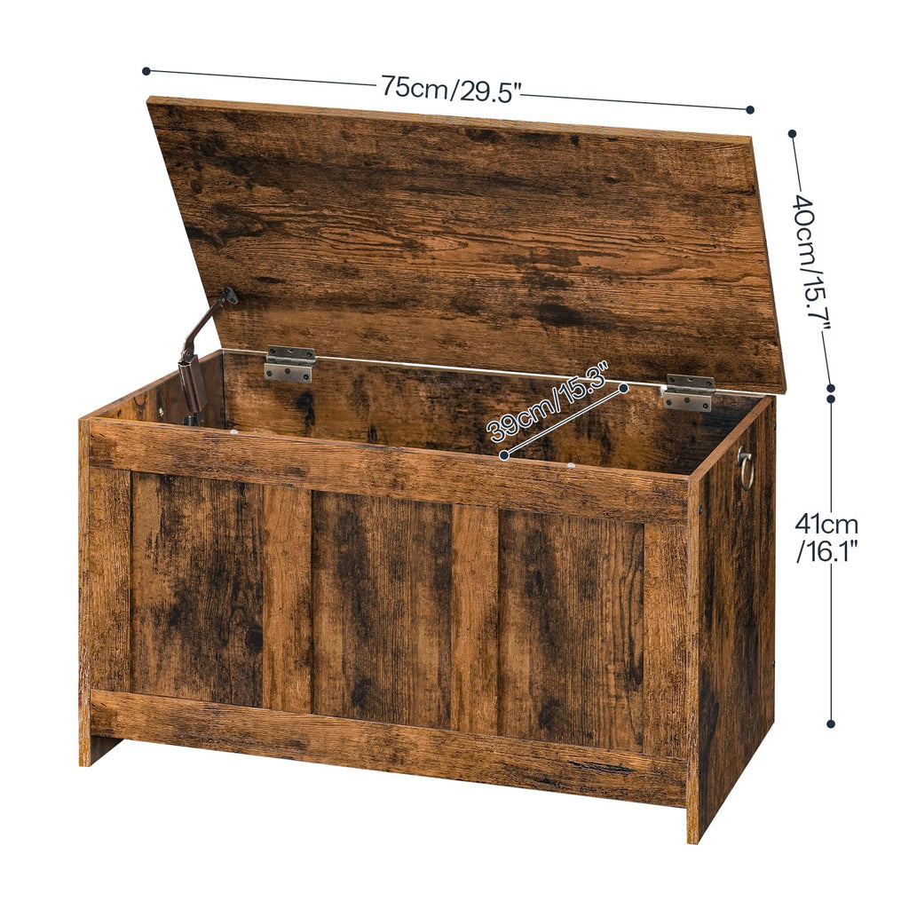 Storage Bench, 29.5" Retro Wooden Storage Chest, Wooden Storage Trunk, Toy Chest with Lift Top, Multifunctional