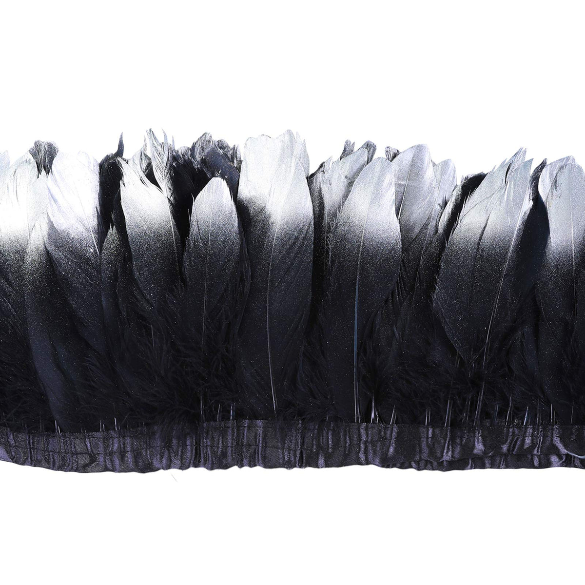 Duck Goose Feather Trim Fringe 2 Yards (Silver&Black)