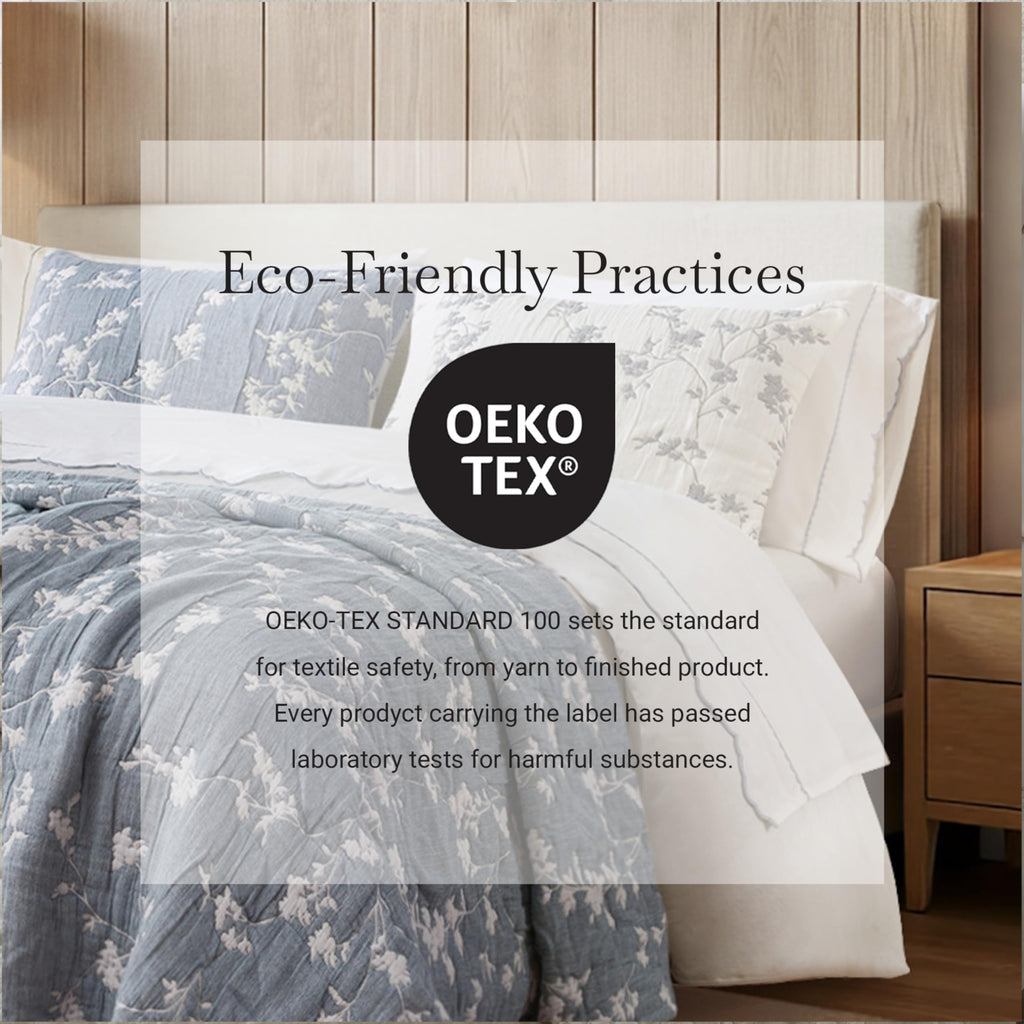 Botanical Cotton Jacquard Quilt Set, Reversible Textured Floral Bedding, 480GSM All Season Bedspread Coverlet