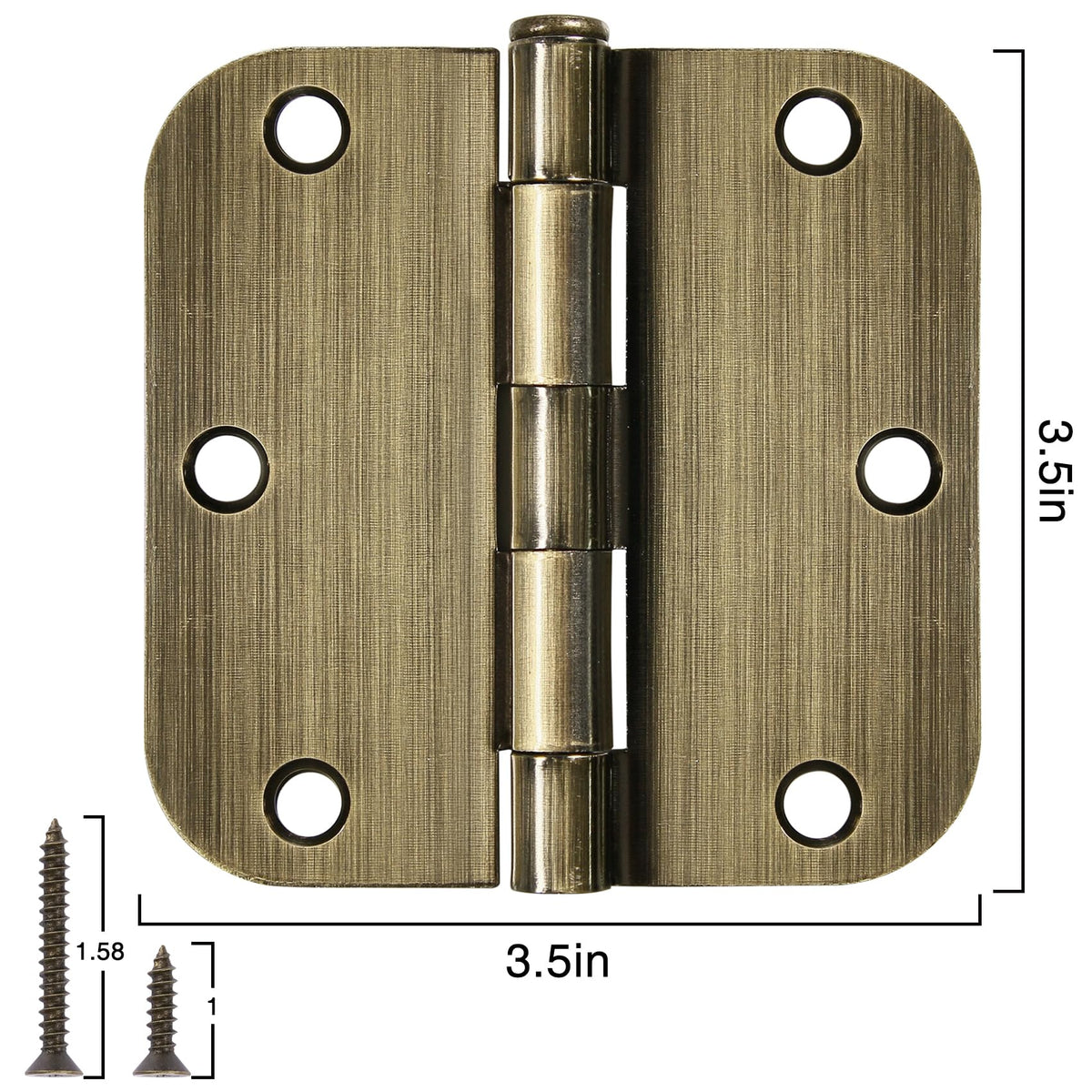 Rounded Door Hinges 3.5" X 3 1/2 Inch Antique Brass 5/8" 18 Pack