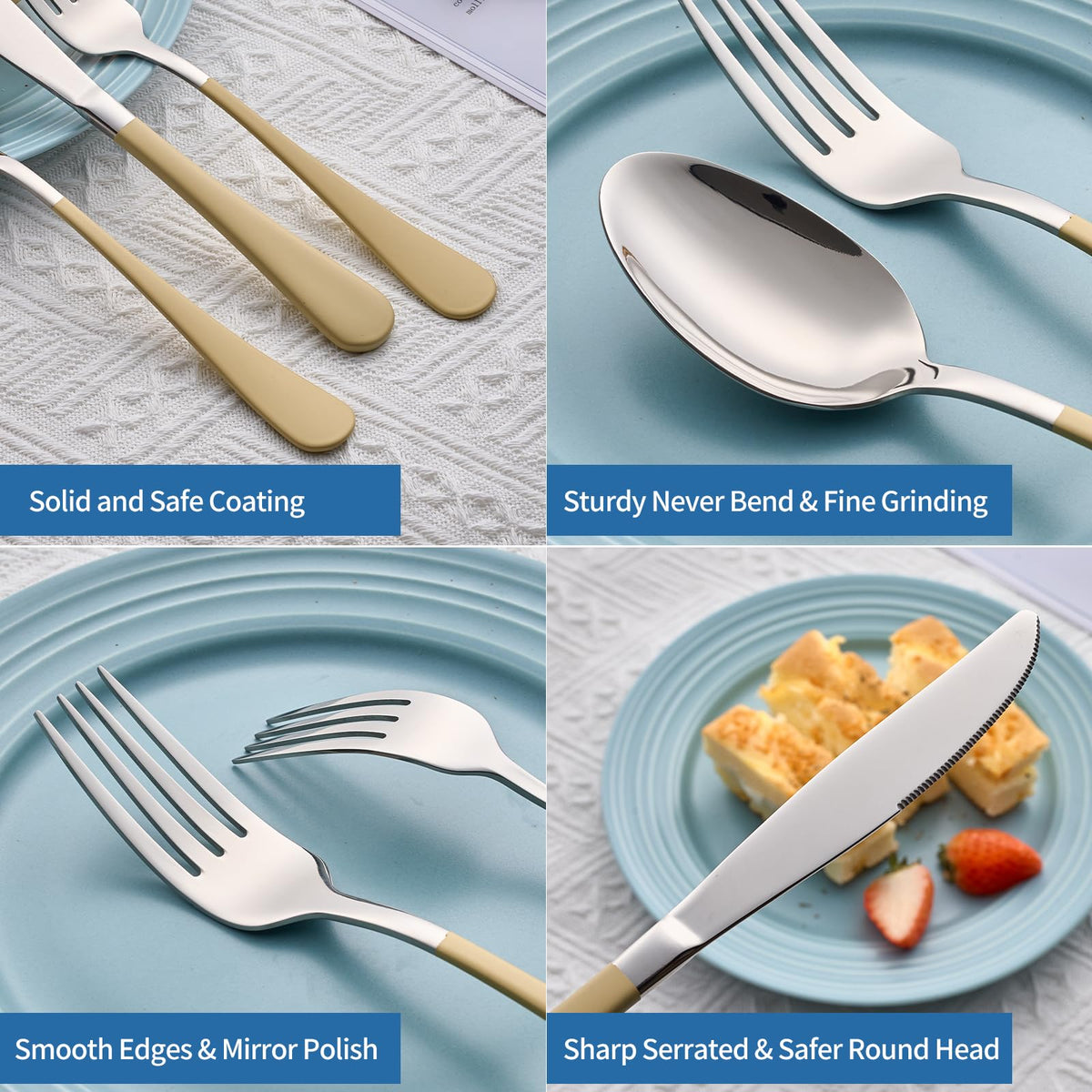 20-Piece Cream Color Silverware Set, 18/0 Stainless Steel Cream Color Handle Flatware Set, Service for 4,Modern