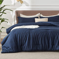 Navy Comforter Set, Soft Cationic Dyed Bedding Set 3 Pcs