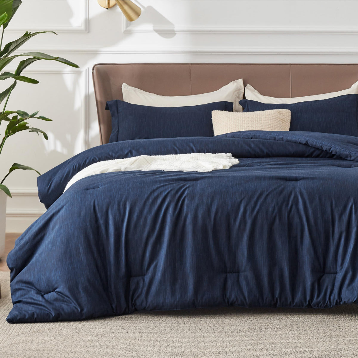 Navy Comforter Set, Soft Cationic Dyed Bedding Set 3 Pcs