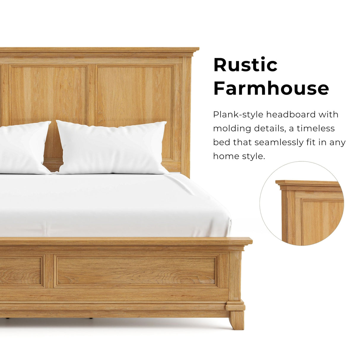 Yardley Farmhouse Solid Wood -Size Bed with Plank Headboard, Wooden Bedframe, Box Spring Required, Guest Room