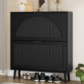 Shoe Storage Cabinet with 2 Flip Drawers, Narrow Wood Shoe Organizer Cabinet with Fluted Panel, Slim Shoe Rack