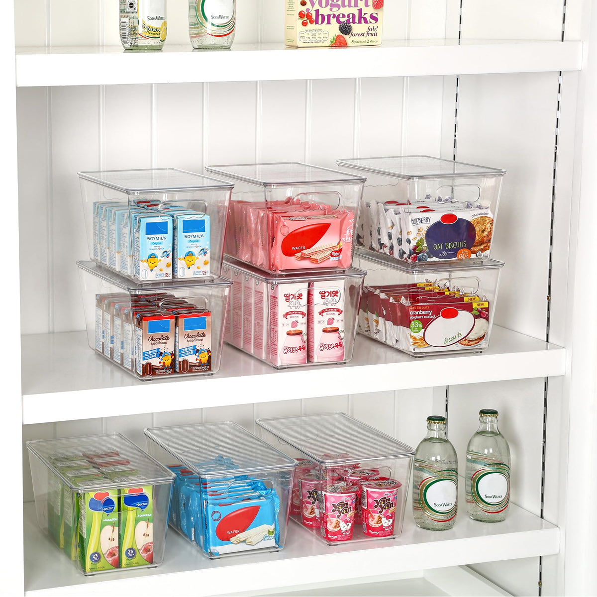 12 Pack Clear Stackable Storage Bins with Lids and Handles, Medium