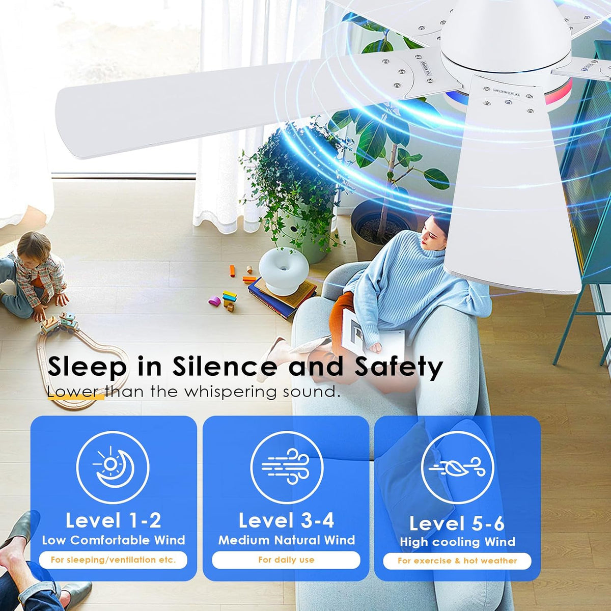 52" White Flush Mount Ceiling Fan with Light & Remote