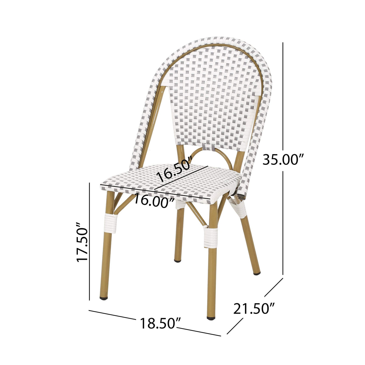 Philomena Outdoor French Bistro Chair (Set of 2), Gray + White + Bamboo Print Finish