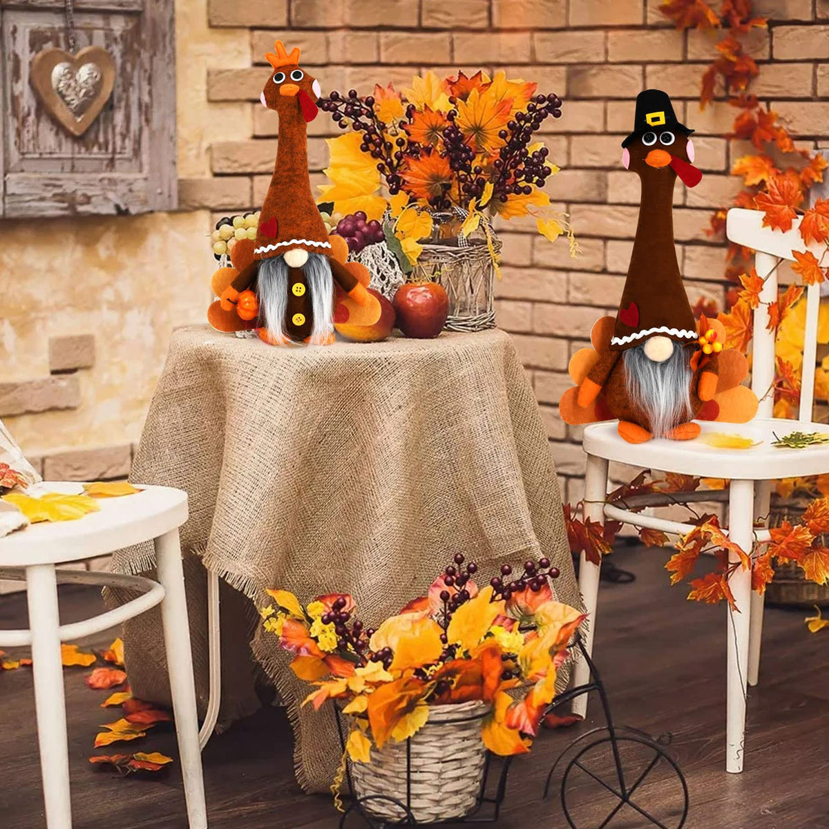 Fall Gnomes Plush Set of 2 - Thanksgiving Turkey Gnomes Decor