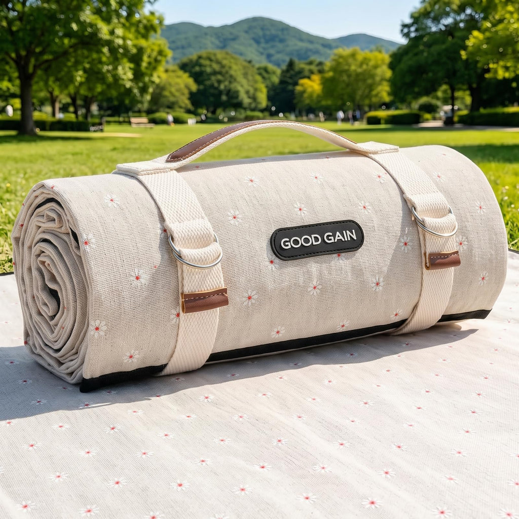 Picnic Blanket Waterproof Outdoor Machine Washable, Whiteflower