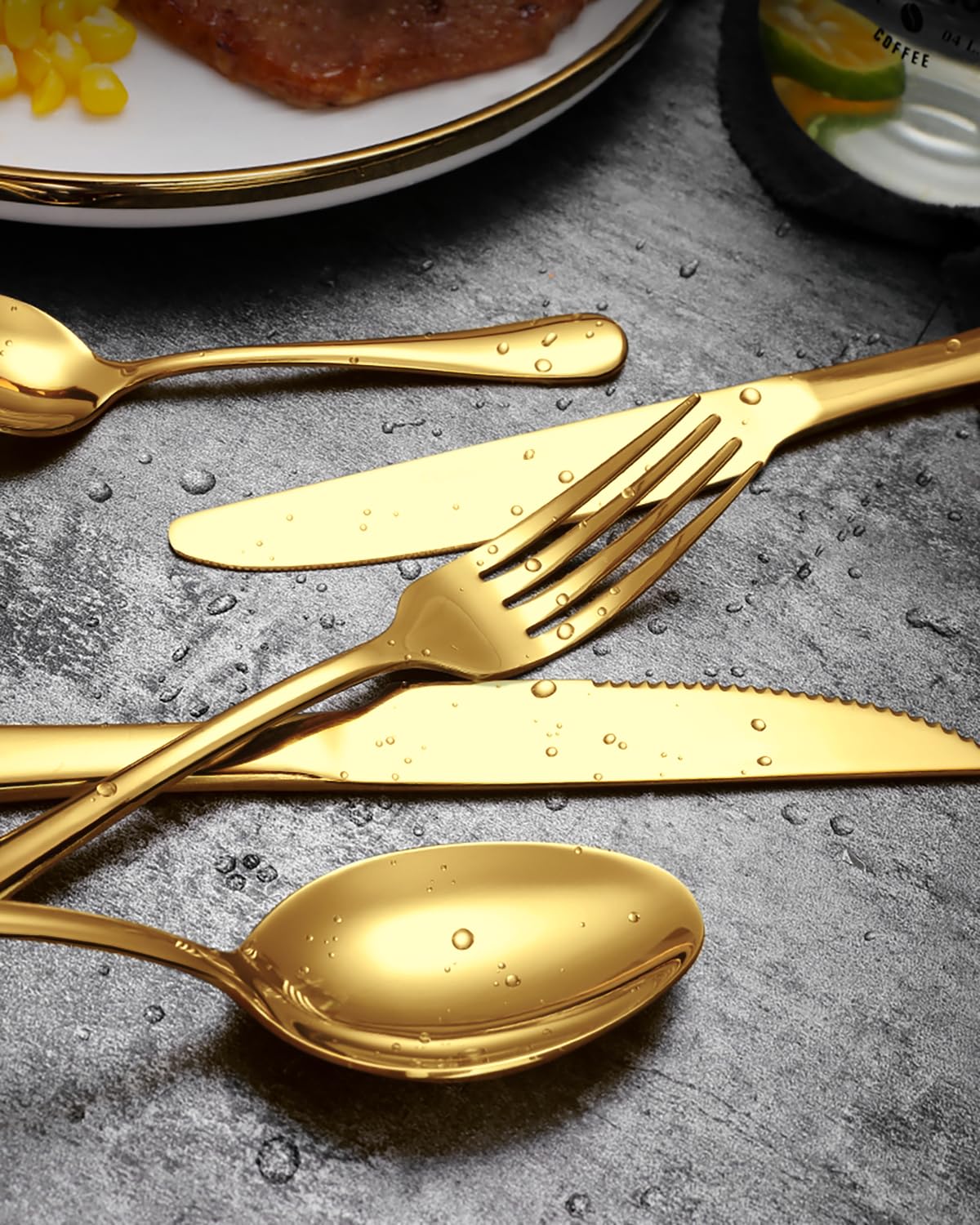80Pcs Gold Silverware Set, Stainless Steel Flatware Cutlery Set Service for 16, Mirror Polished Gold Utensils Set